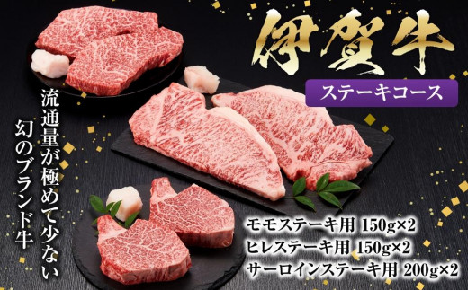 
【3回　定期便】伊賀牛ステーキコース1（モモ、ヒレ各150ｇ×2、サーロイン200ｇ×2）
