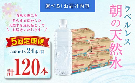 【定期便】 シリカ 朝の天然水 555ml 24本 5回 ラベルレス 中硬水 ミネラルウォーター シリカ水 ケイ素 常温保存 備蓄 防災 宮崎県 霧島連山
