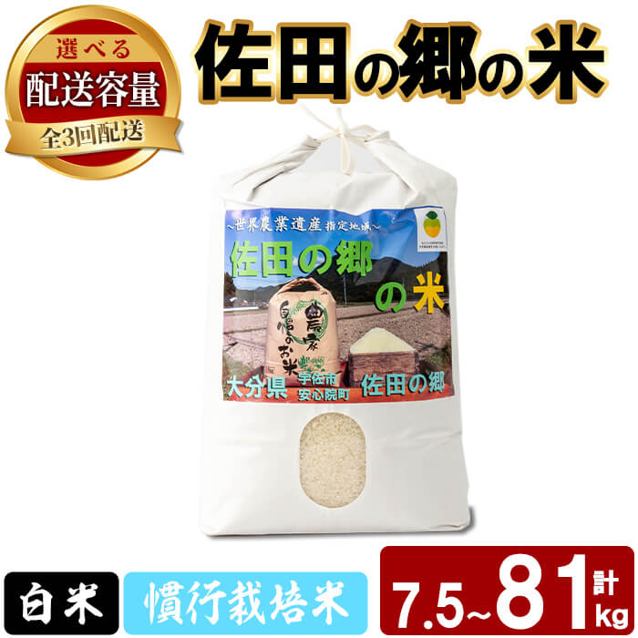【ふるさと納税】＜選べる！定期便・総3回＞＜令和7年産＞佐田の郷の米 慣行栽培米(計7.5～81kg) お米 白米 ごはん ヒノヒカリ ひのひかり ブランド米 常温 常温保存【211700100・200・300・400・500】【雅設置プロジェクト　佐田の郷の会】