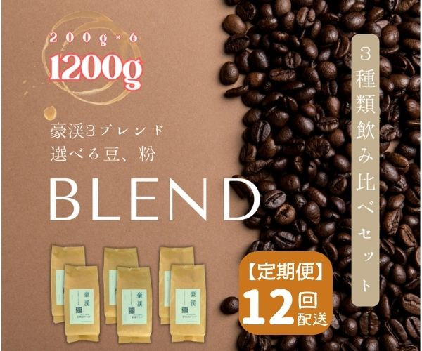 
            【定期便】総社珈琲3種飲み比べ（名勝豪渓編）1200g（200g×6袋）【ドリップレシピ付き】〔12回配送〕
          