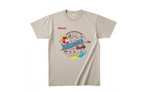 ひこにゃん×鳥人間Tシャツ ミルキーグレー １枚 XXL サイズ ふるさと納税限定デザイン Tシャツ グレー オーガニックコットン コットン 綿 100％ 衣料 ファッション ご当地キャラ ひこにゃん 鳥人間 鳥人間コンテスト スタッフT   滋賀 彦根