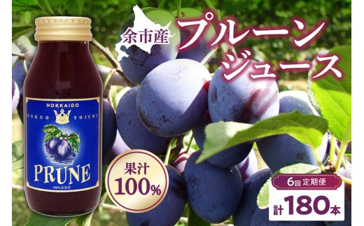【定期便6回】余市産 無添加 プルーン果汁100％ジュース 180ｍｌ×30本セット
