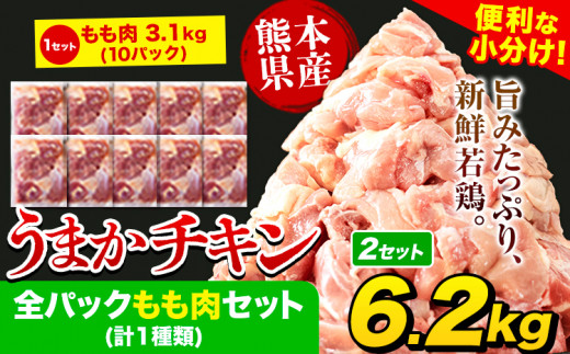うまかチキン 全パックもも肉セット(計1種類) 合計6.2kg 3.1kg×2セット《3-7日以内に出荷予定(土日祝除く)》ふるさと納税 肉 とり とり肉 鳥もも肉 小分けバック 鳥 とりもも 冷凍 定期 大容量 もも肉 数量限定 簡易包装 鶏肉 鶏もも
