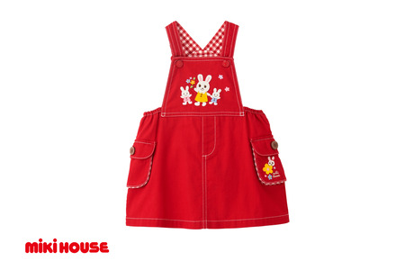 【ミキハウス】うさこ刺繍ジャンパースカート 赤・Ｍサイズ（81-17-R-M）こども 子ども服 子ども 子供 子供服 播州織 mikihouse ミキハウス