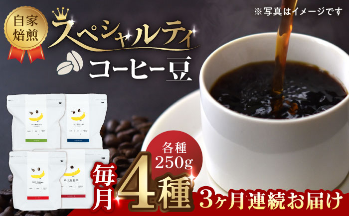 
【3回定期便】【豆のまま】自家焙煎 スペシャルティコーヒー 豆 （ 250g × 4種 ）約80杯分【かきやま果実】珈琲豆 深煎 中煎 コーヒー豆 焙煎 熊本 コーヒー豆定期 おうちカフェ [ZCJ017]
