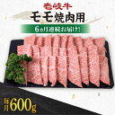 【ふるさと納税】【全6回定期便】《A4〜A5ランク》 壱岐牛 モモ 600g（焼肉用）《壱岐市》【壱岐市農業協同組合】 [JBO108] 冷凍配送 黒毛和牛 A5ランク 肉 牛肉 モモ 焼肉 焼き肉 BBQ 赤身 定期便 焼肉用