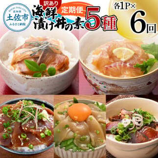 【6回定期便】訳あり土佐の海鮮漬け丼（5種×各1袋）セット 漬け丼の素 タイ 鯛 ブリ 鰤 マグロ 鮪 イカ カツオ 鰹 たたき 新鮮 魚 おかず おつまみ 惣菜 小分け【企業組合　宇佐もん工房】 [