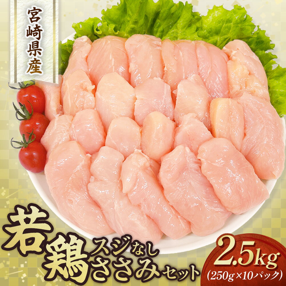 【ふるさと納税】【手間いらず！】宮崎県産若鶏スジなしささみ2.5kgセット（250g×10P 国産 鶏肉 若鶏 ササミ 大容量 冷凍）