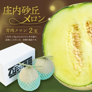 SB0891　庄内砂丘メロン(青肉) 2玉 2.6kg以上 つる付き