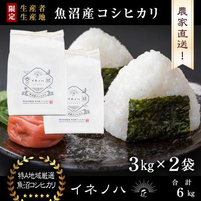 ふるさと納税 十日町市 生産農家直送!生産地・生産者限定魚沼産コシヒカリ「イネノハ」精米(3kg×2袋)【合計6kg】