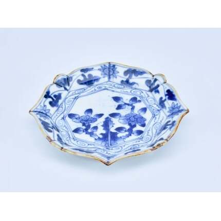 有田焼 牡丹唐草 輪花銘々皿 【まるぶん】 食器 染付 器 皿 取皿 2万5千円 25000円 A25-628_イメージ2