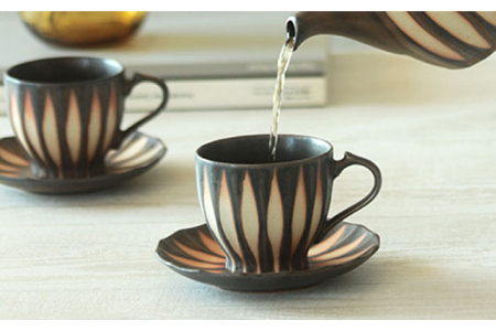 【美濃焼】サンセベリア カップ＆ソーサー【山功高木製陶】食器 マグカップ コーヒーカップ ティーカップ 皿 小皿 ソーサー アジア アフリカ モダン カフェ 癒し コーヒー 紅茶 茶 ブラウン 陶器 