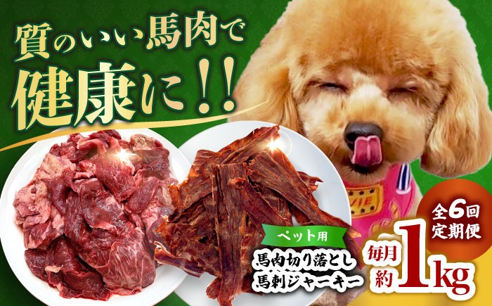 
            【全6回定期便】詰め合わせ 国内加工 ペット用 馬肉 切り落とし 1kg ペット用 馬刺しジャーキー 100g(50g×2) 【合同会社　長岡フーズ】 [ZFR067]
          
