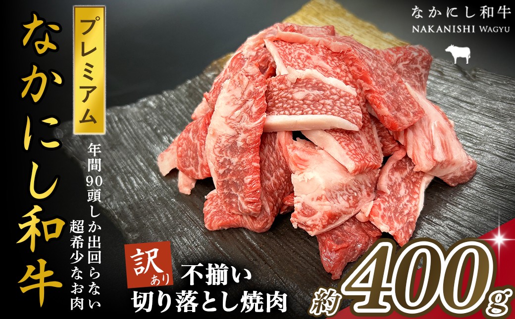
            宮崎県西ノ原牧場・なかにしプレミアム和牛訳あり不揃い切り落とし焼肉 400g（国産 牛肉 肉 宮崎牛 黒毛和牛 お肉 切り落とし なかにし和牛 焼肉 人気 訳あり 不揃い ）
          
