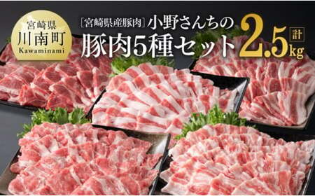 宮崎県産豚肉 小野さんちの"豚肉５種セット” 2.5kg【 肉 豚 豚肉 国産 豚肉 九州産 豚肉 宮崎県産 豚肉 ロース肩ロースバラ スライス 焼肉 しゃぶしゃぶ スライスセット 豚肉セット 豚セット 送料無料 豚肉 】