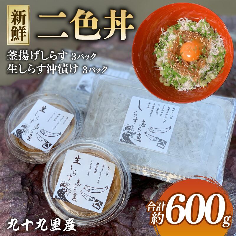 【ふるさと納税】 二色丼 生シラウオ沖漬け 釜揚げしらす セット 各3パック 合計600g しらす 白魚 シラウオ 釜揚げ 沖漬け 海鮮丼 魚介類 無添加 魚介 贈答 ギフト プレゼント 贈答 記念日 お祝い 送料無料 ふるさと納税 飯岡ヤマイチ水産-大納屋- 千葉県 旭市