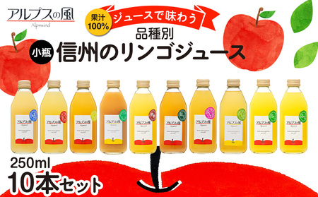 果汁100％ジュースで味わう 品種別 リンゴジュース 小瓶 10本 セット リンゴ ミックスジュース 信州 小瓶 りんご品種別に搾った こだわりジュース 甘い 豊饒な香り 酸味 爽やか 濃厚 詰め合わせ  