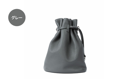 ソフトシュリンクレザー 巾着ポーチ 小物 巾着 ポーチ 底マチ ブラック グレー 牛革 レザー 東京都 文京区 グレー