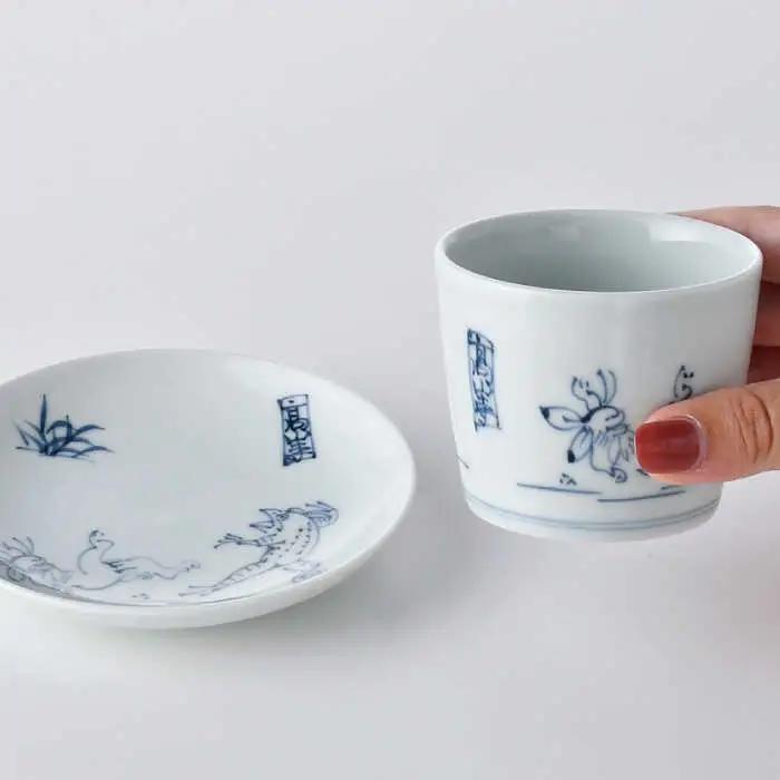 【波佐見焼】鳥獣戯画 蕎麦猪口 そばちょこ 4寸皿 ペアセット 食器 皿 【洸琳窯】 [GE46] 波佐見焼