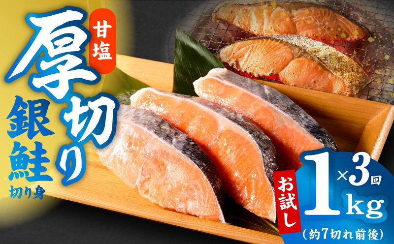 G4977 【定期便】厚切り銀鮭 切り身 1kg(約7切れ前後) 全3回【訳あり 規格外 海鮮 魚介 鮭 さけ サケ しゃけ おかず 簡単調理】