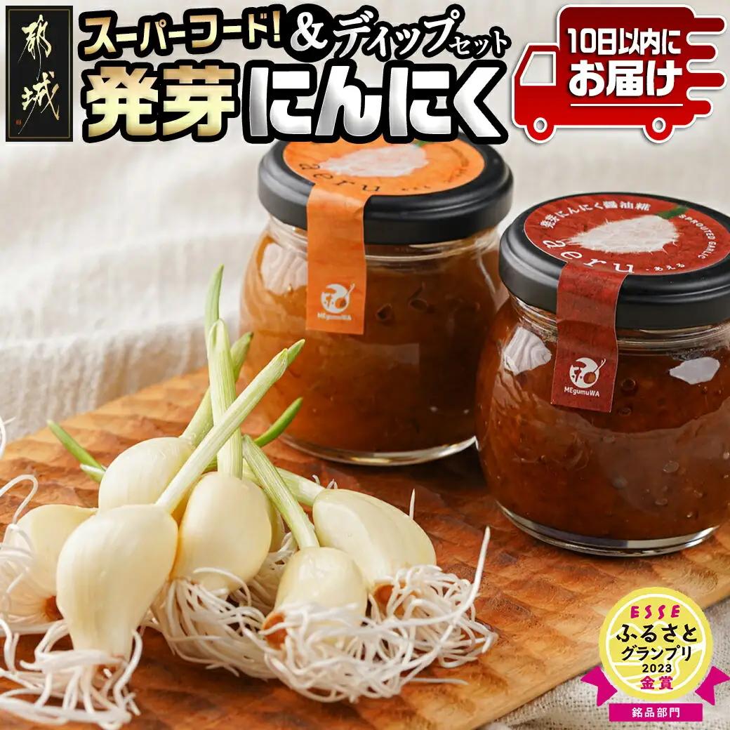 スーパーフード!つまみにんにく&ディップセット ≪みやこんじょ特急便≫_AA-C902_(都城市) 発芽にんにく味噌/発芽にんにく醤油糀 国産にんにく レシピ入り にんにく特有のにおい残りが少ない 冷蔵配送