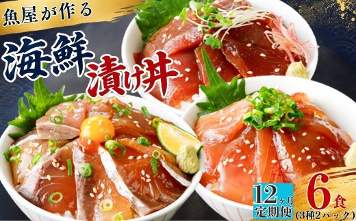 【12ヶ月 定期便】漬け丼 3種×2パック 計6食セット | 漬け丼 定期便 海鮮 惣菜 冷凍 真空パック 小分け 海鮮丼 海鮮セット 詰め合わせ 旬の鮮魚 ハマチ カンパチ カツオ 鯖 サバ ヒラマサ 平政 マグロ アジ ヒラメ 鯛 漬け づけ丼 お茶漬け ごはん 山口県 宇部市