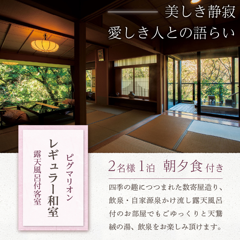 飲泉、自家源泉かけ流しの宿　観音温泉「ピグマリオン・レギュラー和室」ペア宿泊招待券（1泊2食付）