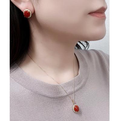 ふるさと納税 山梨県 K18イエローゴールド 血赤 珊瑚 オーバル ダイヤ ピアス【PE-3125】 |  | 03