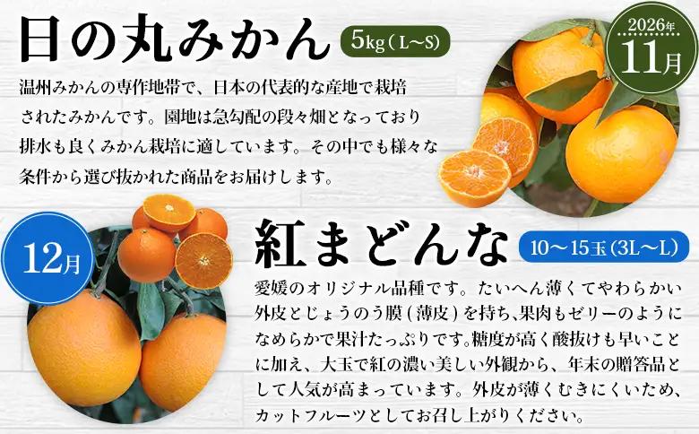 【先行予約】＜2026年11月発送開始 えひめかんきつ定期便 全6回＞ 果物 フルーツ みかん ミカン 蜜柑 日の丸みかん 紅まどんな 伊予柑 いよかん デコポン せとか 河内晩柑 かわちばんかん 愛