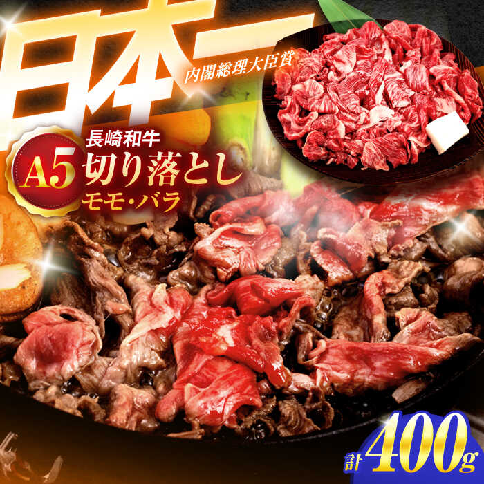 【ふるさと納税】長崎和牛A5ランク 赤身切り落とし（モモ・バラ）約400g【肉のあいかわ】[OCH021]