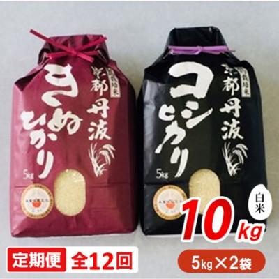 ふるさと納税 南丹市 【毎月定期便】契約栽培米京都丹波産こしひかり100%(5kg)・きぬひかり100%(5kg)全12回