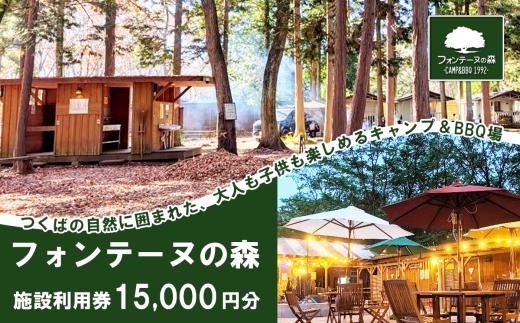キャンプ&バーベキュー「フォンテーヌの森」 施設利用券 15,000円分【 キャンプ 宿泊 体験 体験型 バーベキュー アウトドア BBQ 夏休み GW 子供 家族 お出かけ 茨城県 つくば市 】