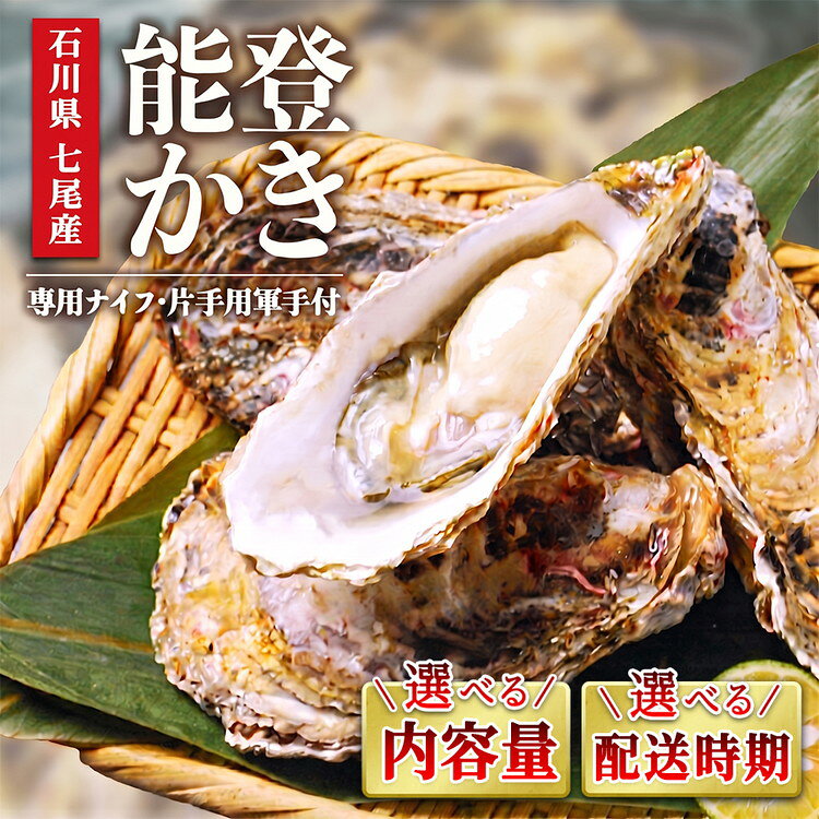 【ふるさと納税】【能登半島地震復興支援】＼選べる内容量・発送時期／魚介類 牡蠣／能登かき 殻付牡蠣 専用ナイフ 片手用軍手付｜殻付き 加熱用 冷蔵 浜焼き BBQ 訳あり 生活応援価格 ご家庭用 復興支援 石川県 七尾市 能登 世界農業遺産「能登の里山里海」 ※要加熱