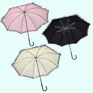 晴雨兼用傘 レディース 長傘 大きめ 無地×アニマルハートフリル 手開き 165206 ピンク ／ まちづくり観光振興機構 UV防止加工 紫外線対策 全天候型 奈良県 田原本町