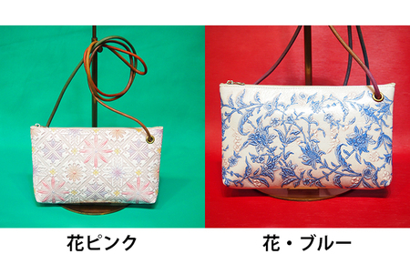 バッグ 姫路革細工 ポシェット 革 牛革 民芸品 工芸品 ファッション レディース カバン 鞄 スマホ 伝統技術  花・赤