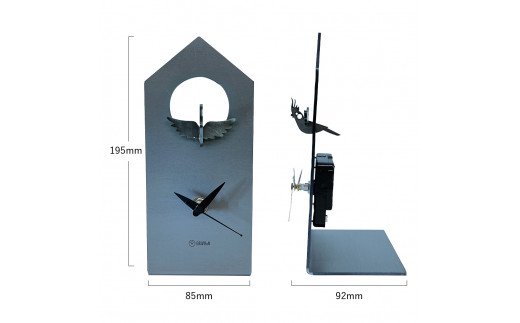 GRAVIRoN Bird Clock オカメインコ 酸洗鉄（置き時計）195×85×92mm 390g