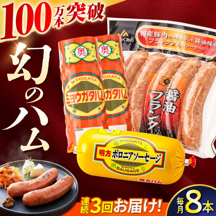 【ふるさと納税】【3回定期便】明方ハム詰め合わせ Bセット / 明方 ハム 厚切り ボロニアソーセージ ハムステーキ 朝食 フランクフルト ウインナー BBQ ソーセージ フランク 箱入り ギフト / 御嵩町 / めぐみの農業協同組合[AVBA006]