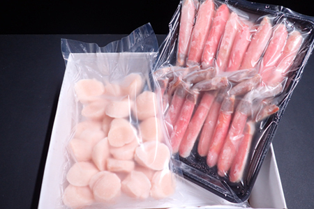 お刺身可！生ずわいがに棒肉ポーション500g(12～20本)、刺身用ほたて貝柱300g B-14124
