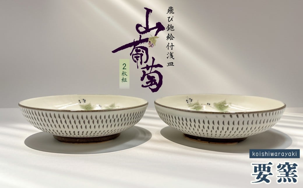 
FK5【要窯】飛び鉋絵付浅皿2枚セット　山葡萄
