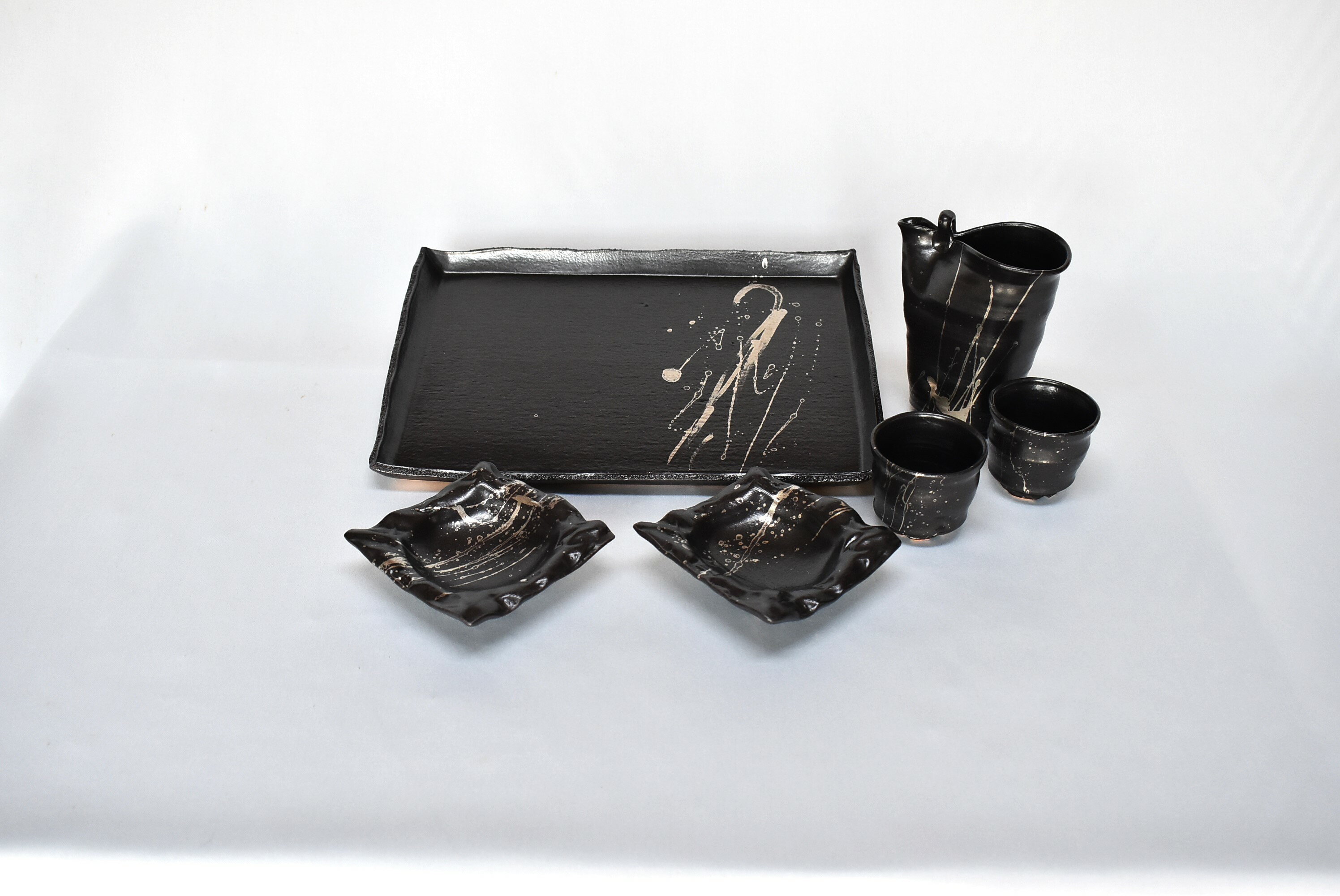 【ふるさと納税】萩焼 銀彩ブラック宴の器揃い