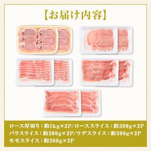 【C05042】鹿児島県産豚厚切りステーキ&豚4部位食べ比べわいわいセット(合計約4.4kg) ロース バラ ウデ モモ セット 鹿児島  しゃぶしゃぶ ステーキ ギフト 贈答 お中元 お歳暮【大将食