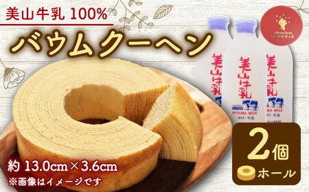 バウムクーヘン 南丹市「美山牛乳」100%使用【南丹市×綾部市共同開発】 ホール 2個 ( バームクーヘン こだわり おやつ スイーツ バウム お菓子 焼菓子 洋菓子 人気 おすすめ 京都 サクラティエ )