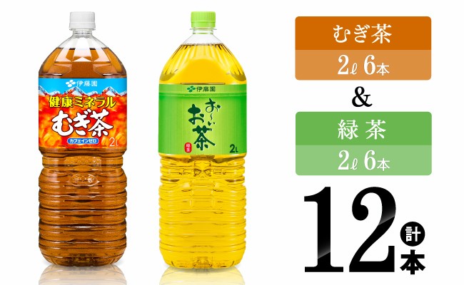 
            伊藤園 むぎ茶（2L）＆緑茶（2L）(PET）12本 【伊藤園 飲料類 お茶 麦茶 緑茶 PET セット 詰め合わせ 飲みもの】
          