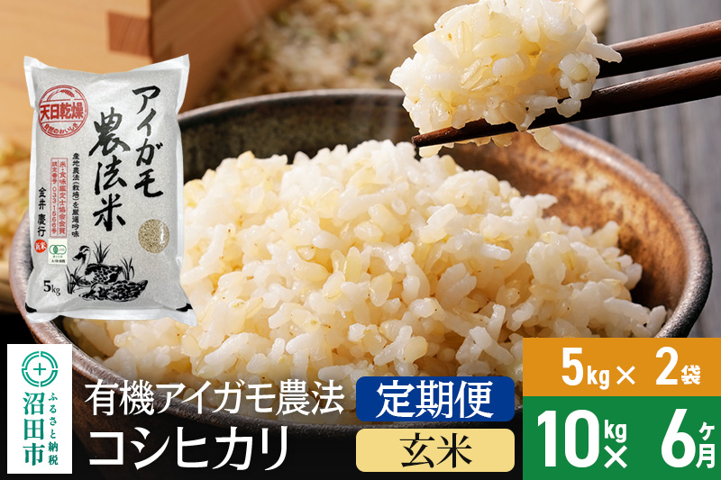 【玄米】《定期便6回》令和6年産 有機アイガモ農法コシヒカリ 10kg（5kg×2袋） 金井農園