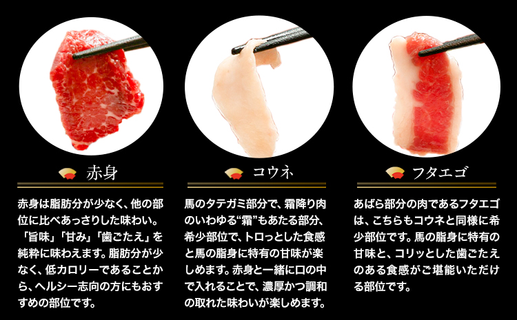 贅沢バラエティセット 520g 千興ファーム 馬肉  《60日以内に出荷予定(土日祝除く)》   生食用 肉   惣菜 希少部位---mifune_snk_30_520g---