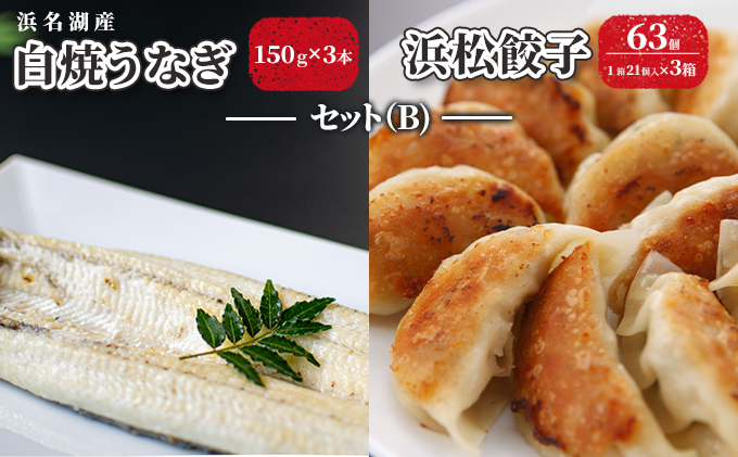 浜名湖産 白焼 うなぎ 150g×3本・浜松餃子 63個（21個×3箱）セット（B）【配送不可：離島】 鰻 餃子 ぎょうざ 惣菜 冷凍 浜松