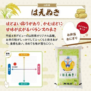 SF0287　【3回定期便】無洗米 はえぬき　5kg×3回(計15kg) TO