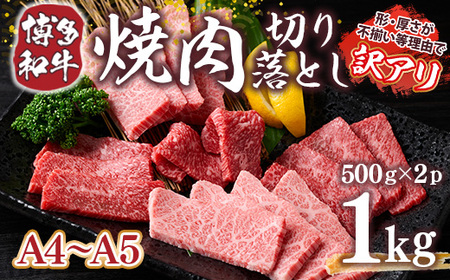 訳あり！【A4からA5】博多和牛焼肉切り落とし(肩ロース・バラ）1ｋｇ（500ｇ×2ｐ）DX040