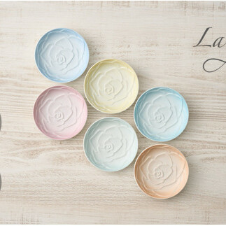 錦右エ門陶苑 La Vie en rose プレート9cm 6色セット 有田焼 小皿 バラ 薔薇 エレガント 食卓 ei002