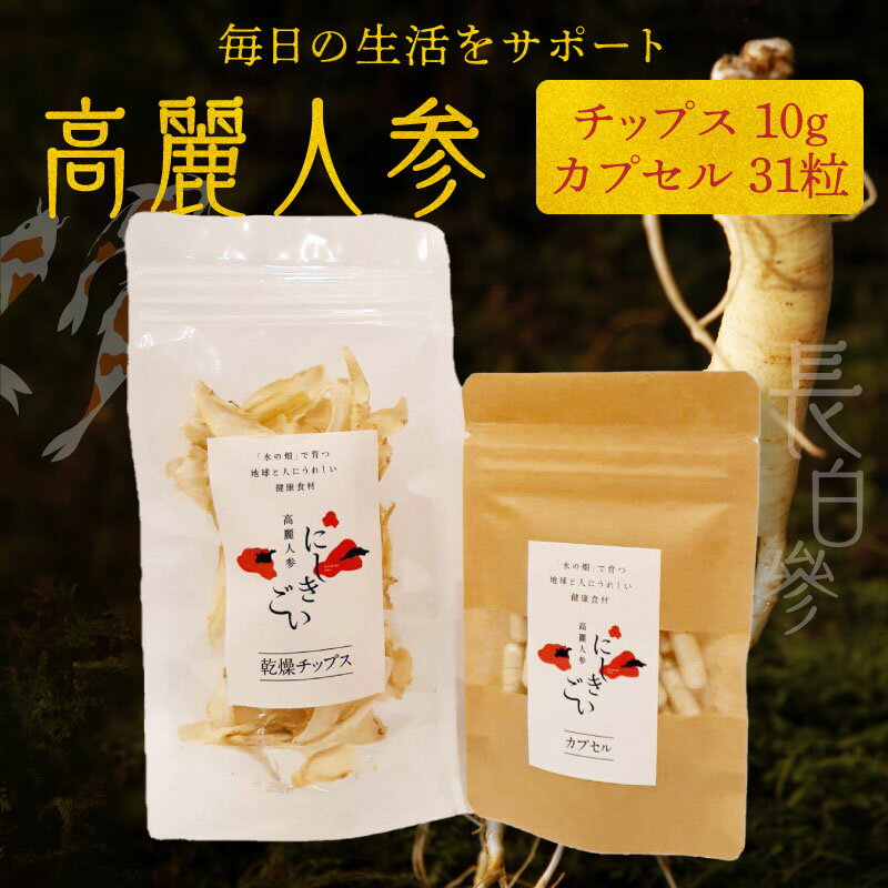 【ふるさと納税】高麗人参 チップス 10g カプセル 31粒 長白參 アクアポニックス 水耕栽培 パウダーカプセル お手軽 持ち運び 便利 トッピング 乾物 パック 生活 サポート サポニン にしきごい ナカファーム 常温配送 お取り寄せ 送料無料【熊本県宇土市】